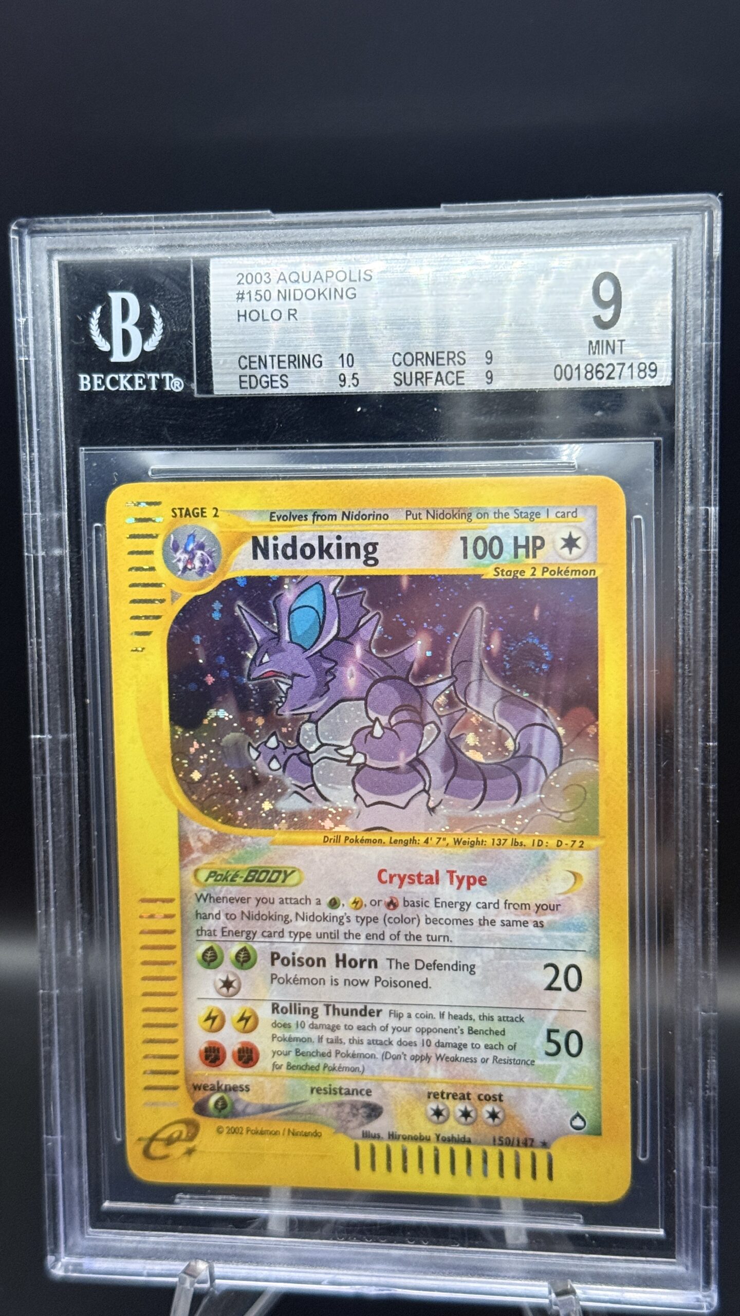 Nidoking Crystal 150/147 Holo (Swirl) – Beckett 9 (BGS) – Pokémon Skyridge (2003)