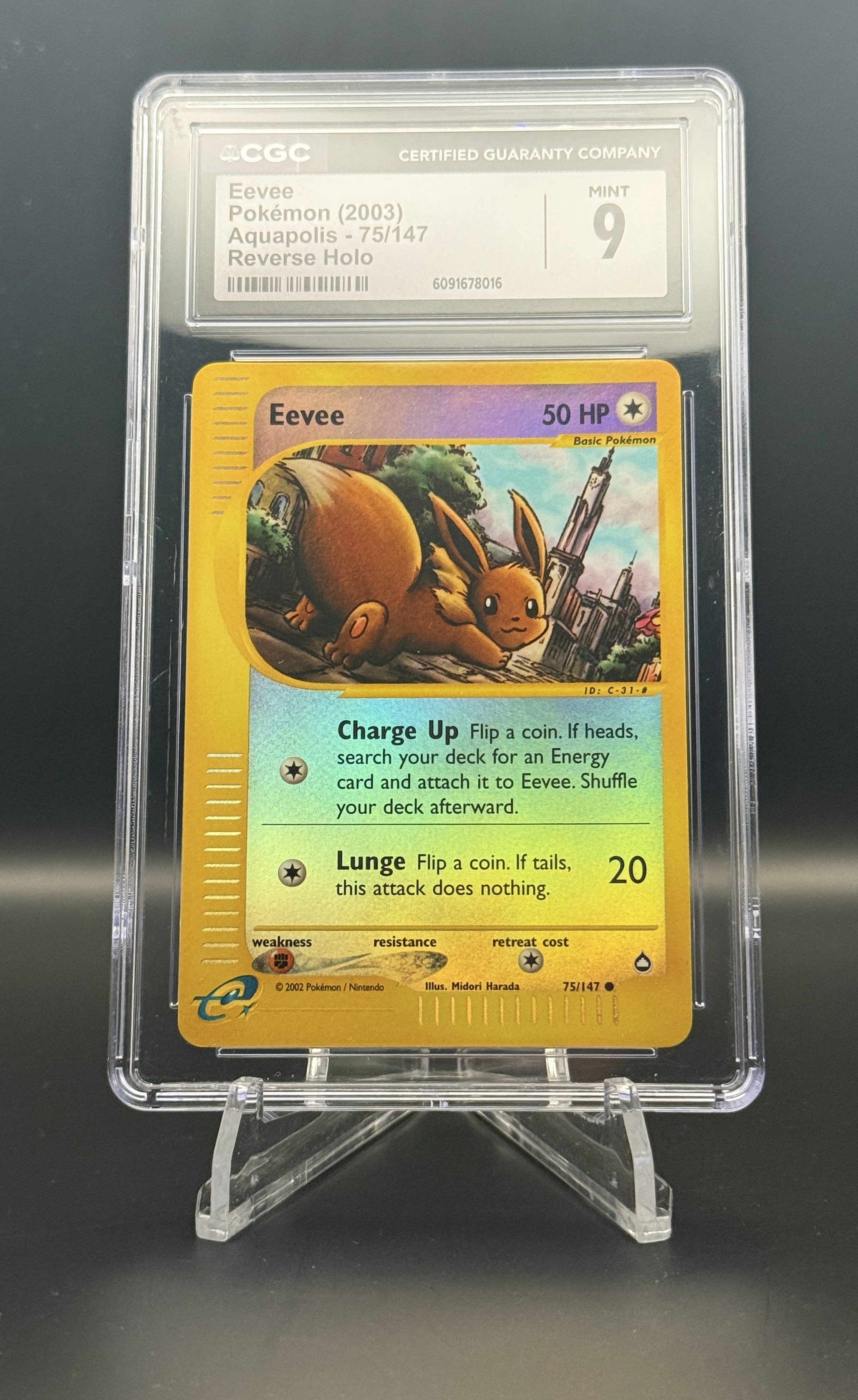 Eevee 75/147 Reverse Holo – Aquapolis 2003 – CGC 9 Mint – Pokémon E-Reader Card