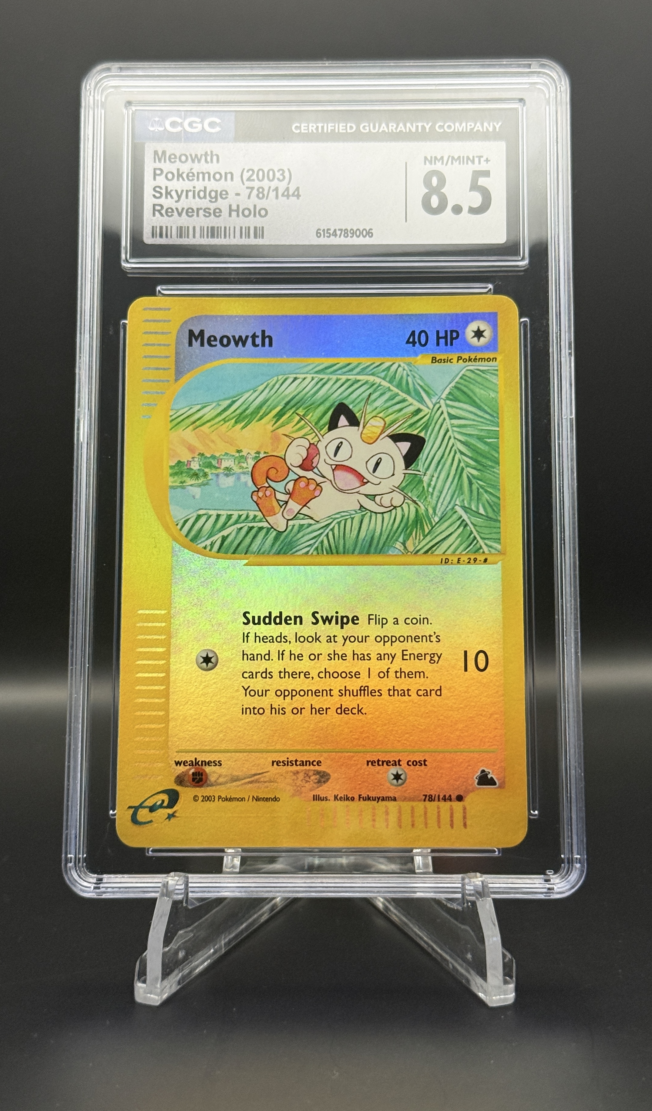 Meowth 78/144 Reverse Holo – Skyridge 2003 – CGC 8.5 NM/Mint+ – Pokémon E-Reader Card