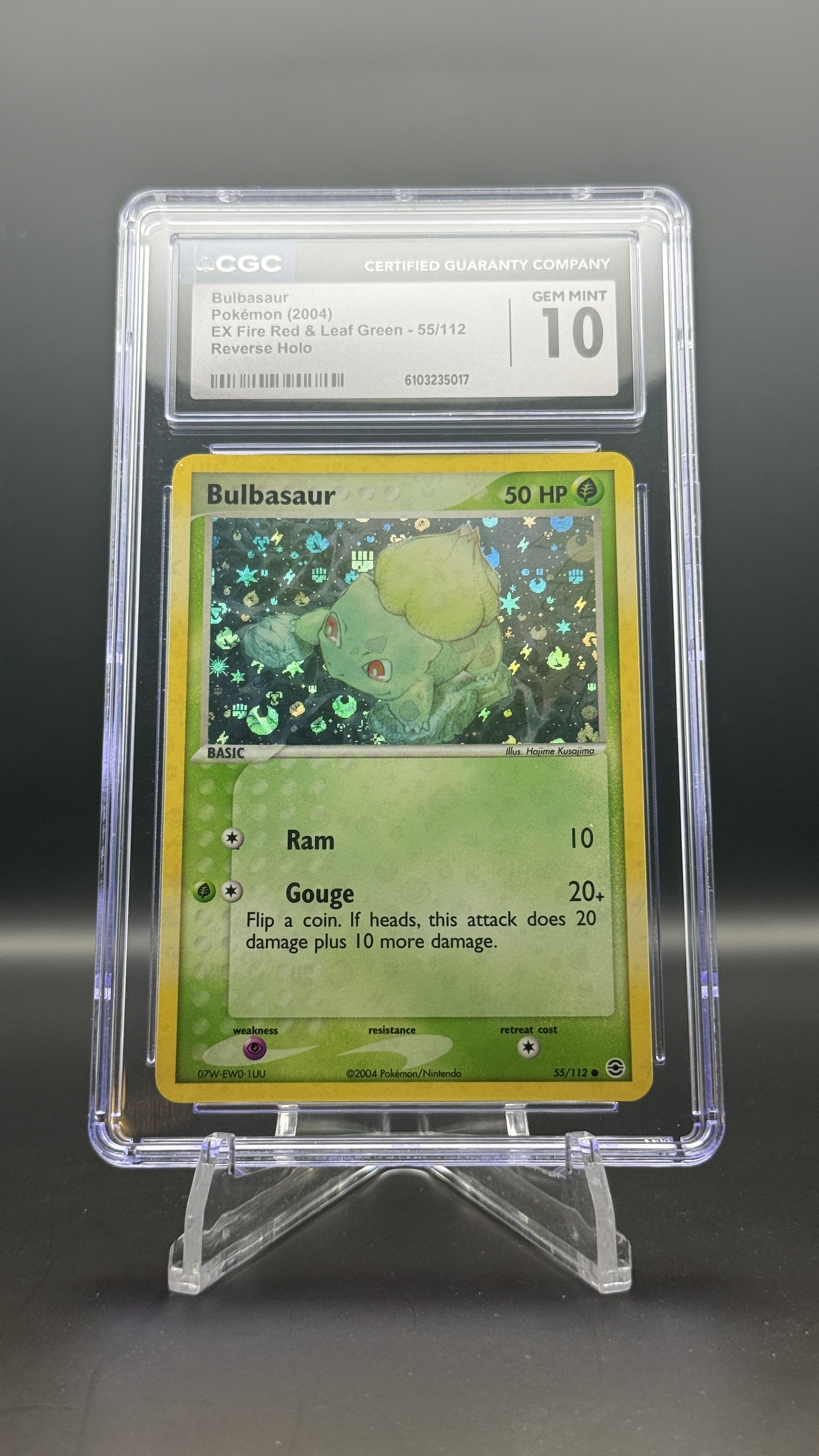 Bulbasaur 55/112 Reverse Holo – EX FireRed & LeafGreen 2004 – CGC 10 Gem Mint