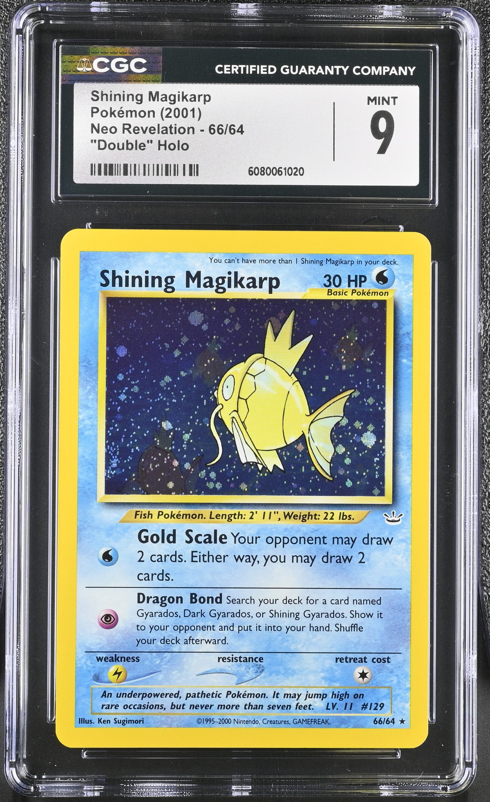 Shining Magikarp 66/64 Double Holo Error – CGC 9 Mint – Pokémon Neo Revelation (2001)