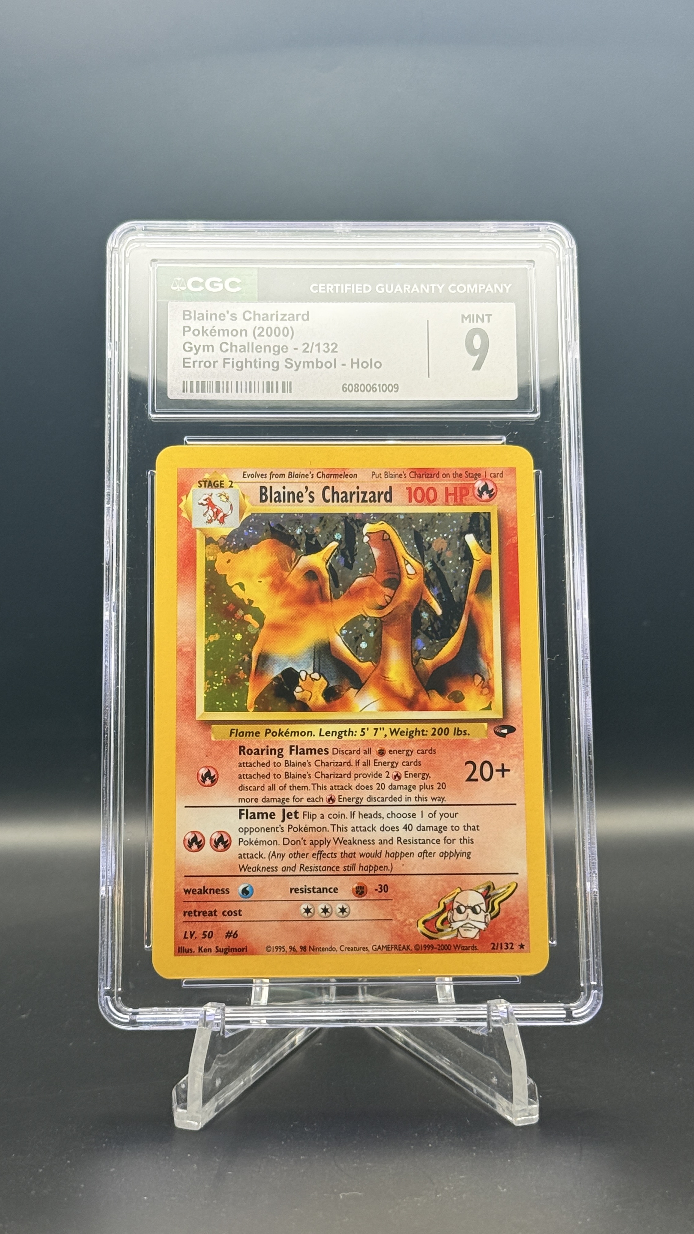 Blaine's Charizard 2/132 Holo Error Fighting Symbol – CGC 9 Mint